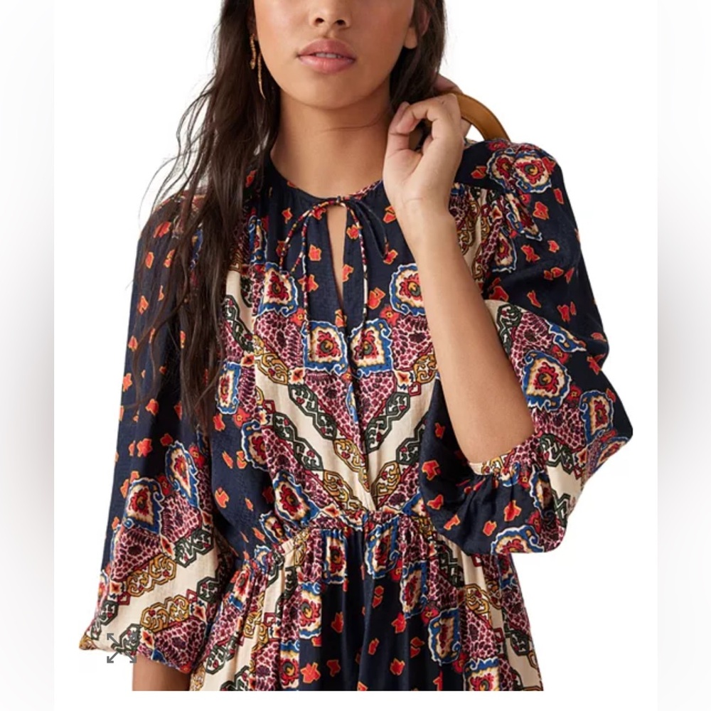 ba&sh Navy and Red Patterned Mini Dress - Picture 3 of 4